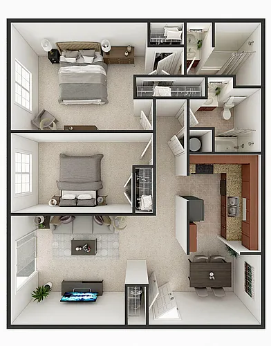 Floor plan 2 Bed 2 Bath - with Balcony Pre-Lease October