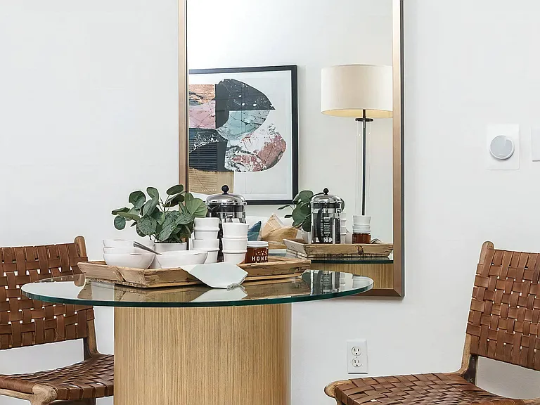 Stylish Dining Corner with Minimal Decor and Neutral Color Palette
