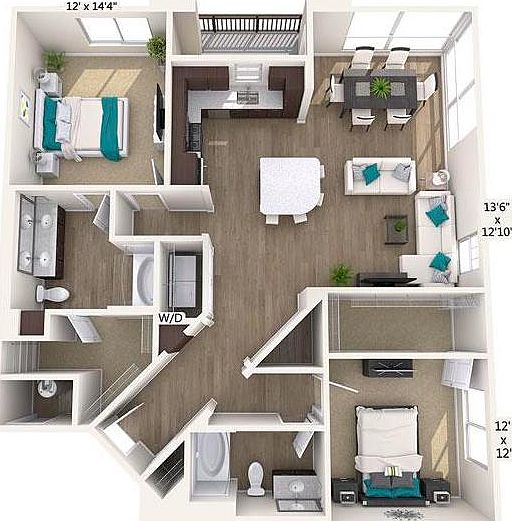 2 Bed, 2 Bath, 1384 sq/ft