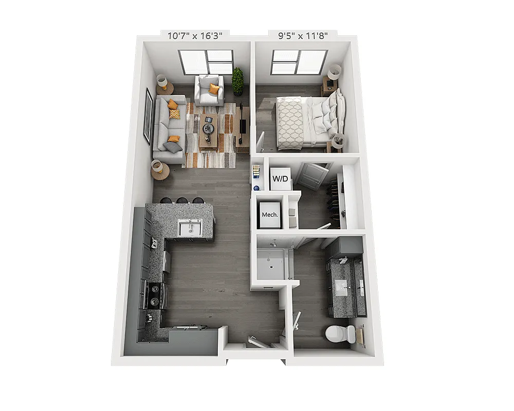 Floor plan One Bedroom A1C-II