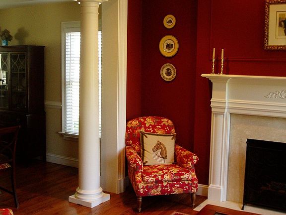 Living Room with Marble Fireplace