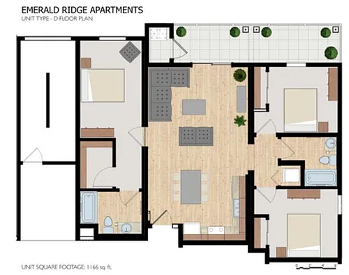 Floor plan Unit Type D - 3 Bed 2 Bath Floor Plan