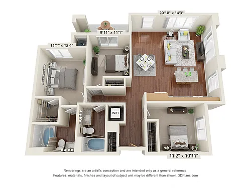 Floor plan Three Bedroom (Wheelchair Accessible)