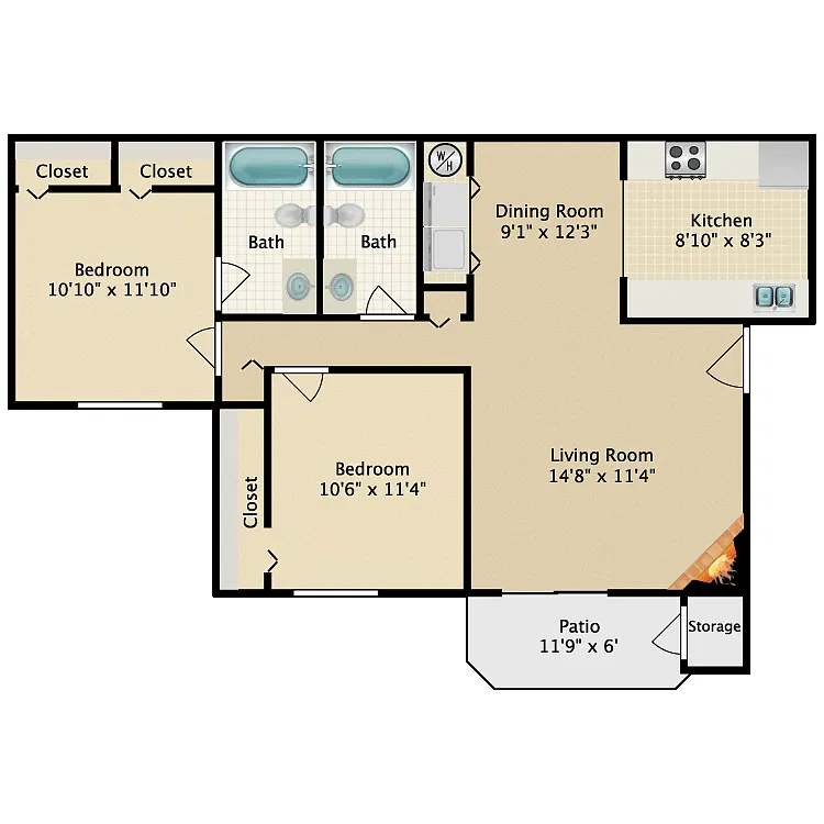 Floor plan 2 Bed 2 Bath