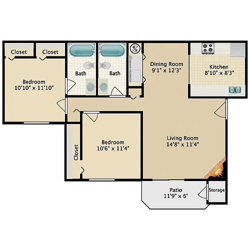 Floor plan 2 Bed 2 Bath