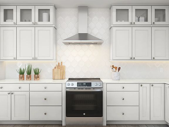 Kitchen with upper glass cabinets