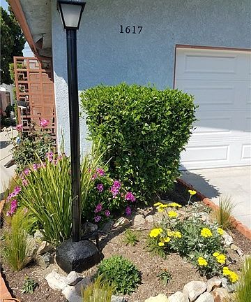 Close up of some of the beautiful flowers that abound in this home.  The lamp post lights with with a switch from the house.