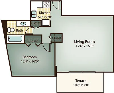 Floor plan 1 BD 1 BA