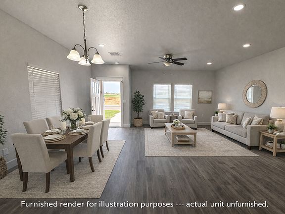 Furnished render for illustration purposes _ actual unit unfurnished.