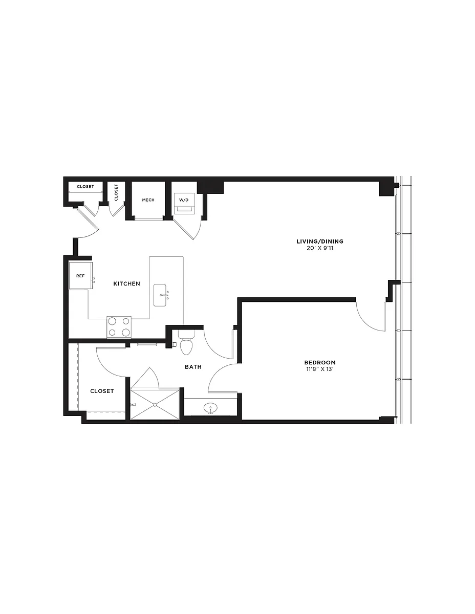Floor plan 1 Bed/1 Bath-1E