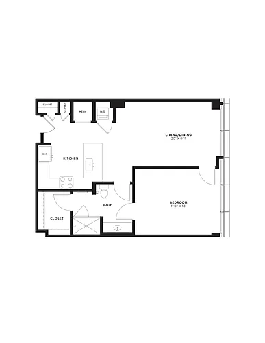 Floor plan 1 Bed/1 Bath-1E