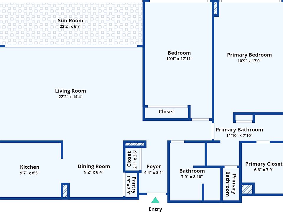 Layout of the unit, middle bedroom is the one for rent. Not furnished.