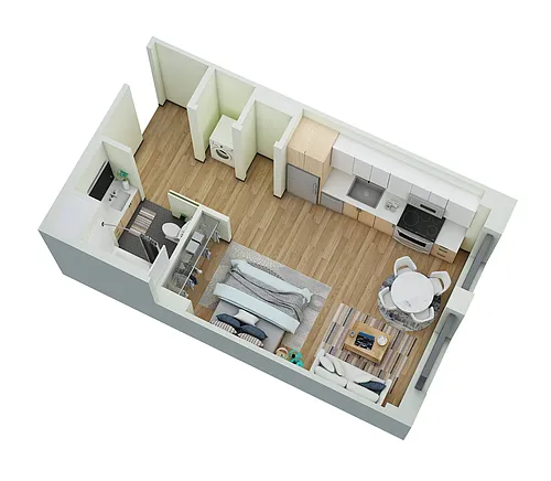 Floor plan Studio 1 Bath-A
