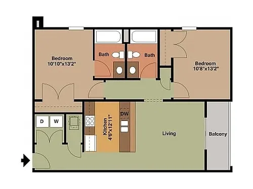 Floor plan Market Street 2 Bedroom, 2 Bathroom