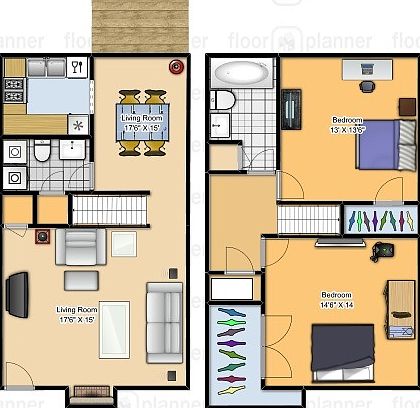 Courtney Square 2BR Townhouse Detailed Floorplan