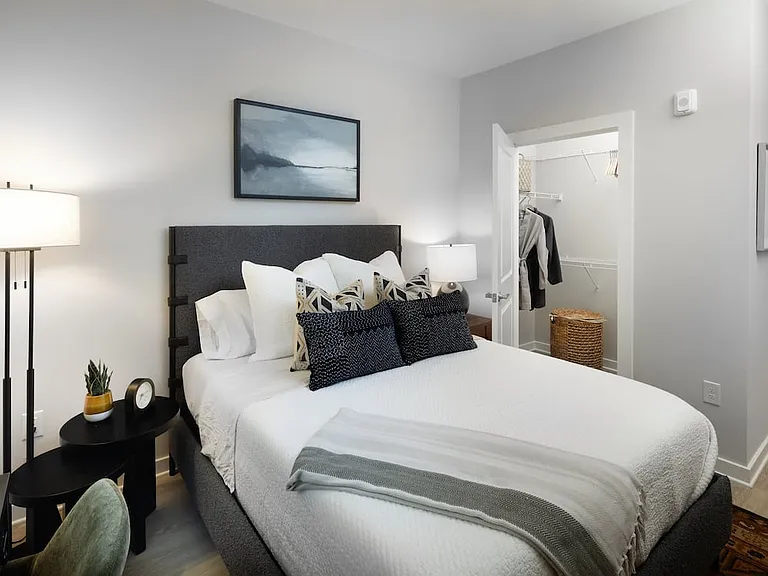 Bedroom with hard-surface vinyl plank flooring