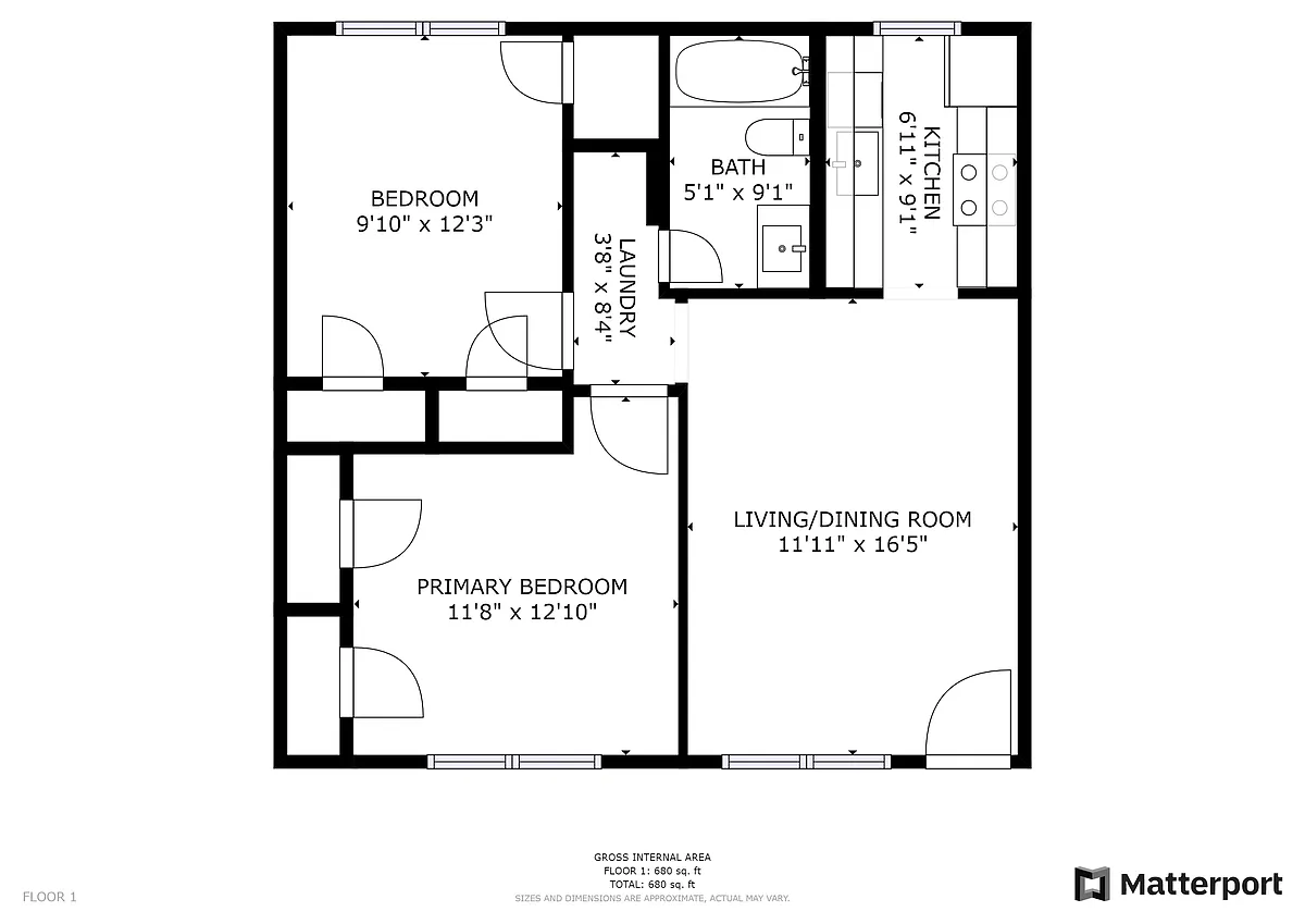 Floor plan 2 bed 1 bath