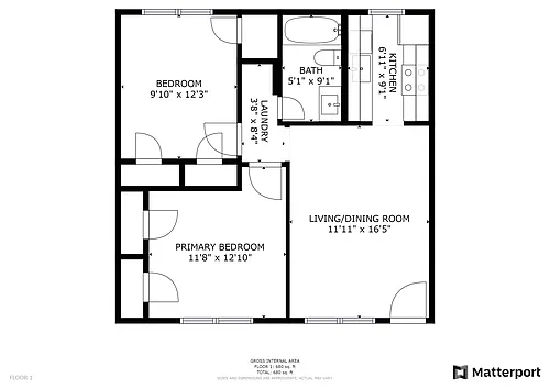 Floor plan 2 bed 1 bath