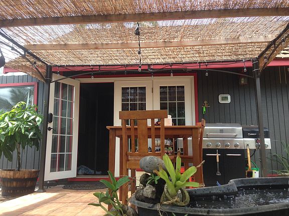 Lanai under bamboo shade