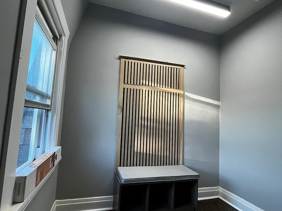 Cubby bench at second floor foyer