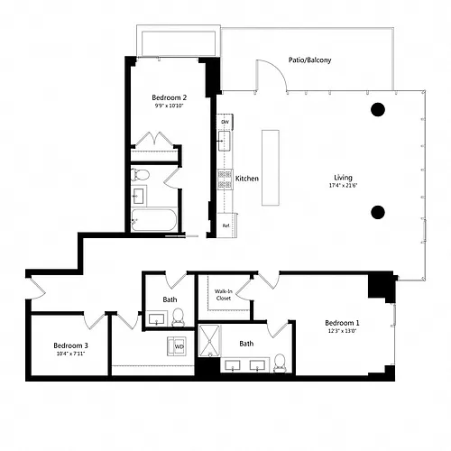 Floor plan 2 Bedroom Den - 2.5 Bath | Bd5