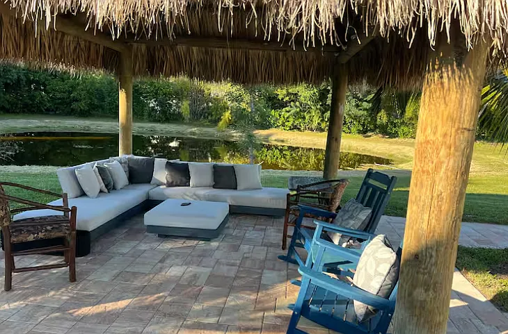 Outdoor seating area during the day