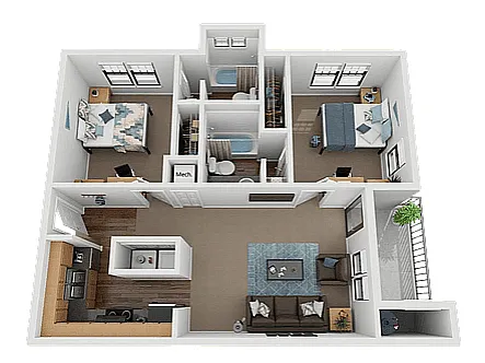 Floor plan 2 Bed, 2 Bath Upgraded