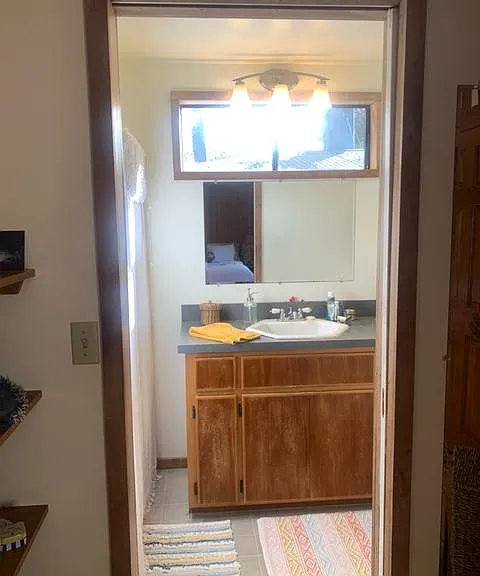 looking into bathroom