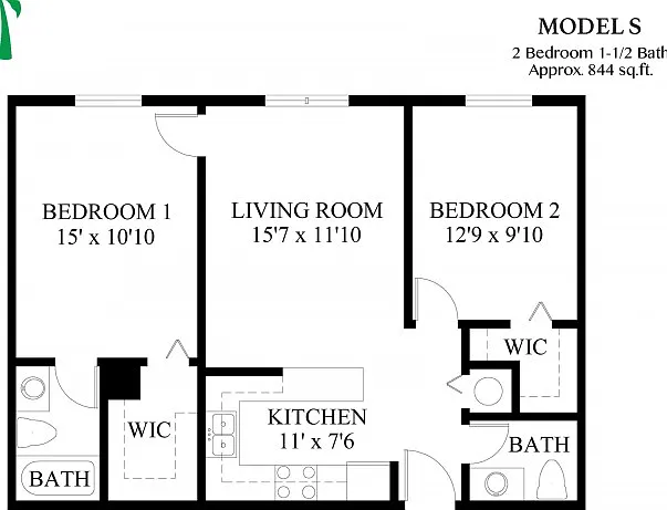 Model S - 2 Bedroom, 1.5 Bath Model S - 2 Bedroom, 1.5 Bath