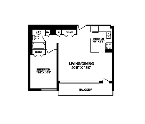 Floor plan 1 Bed 1 Bath D
