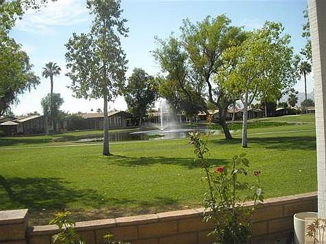 Gorgeous view of the pond and fountain.