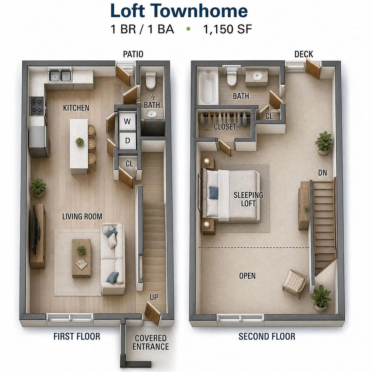 Floor plan One Bedroom Loft Townhome