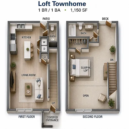 Floor plan One Bedroom Loft Townhome