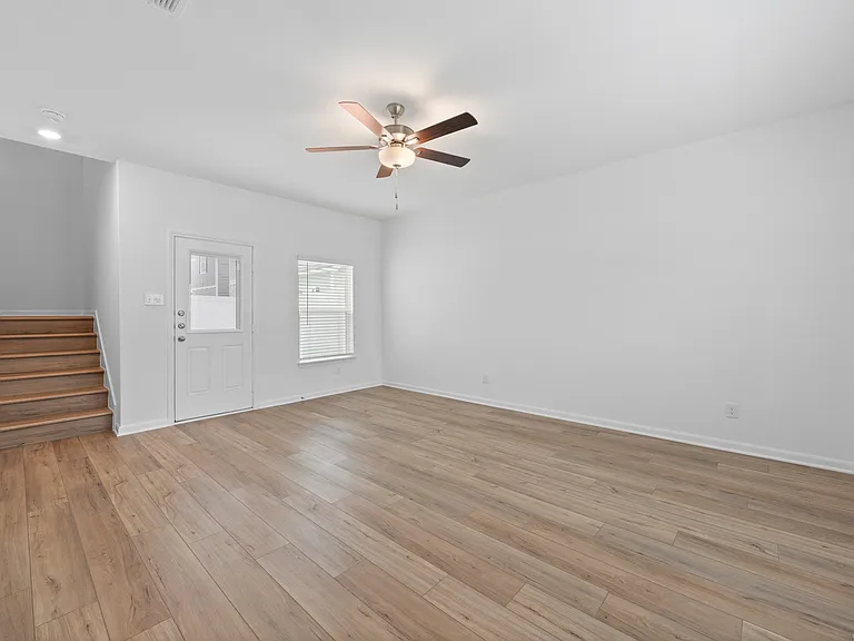The family room has vinyl flooring.