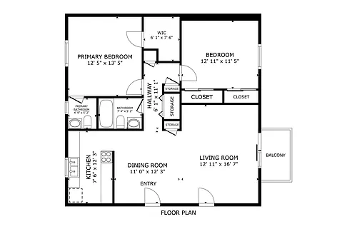 Floor plan Remodeled 2bed 2bath Apartment- Galley Kitchen