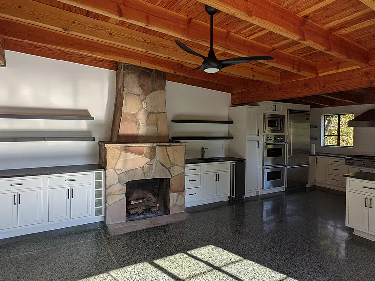Wood Burning Fireplace with Gas Starter.