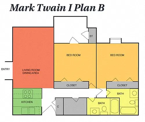 Floor plan 2 Bedrooms, 2 Baths
