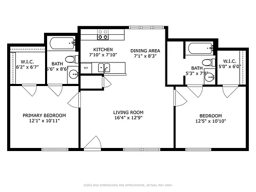 Floor plan Two Bedroom, Two Bath