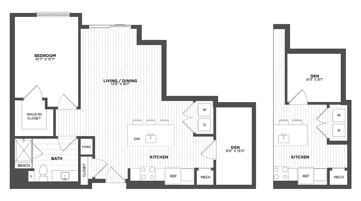 Floor plan 1 Bed/1 Bath Den-AD1