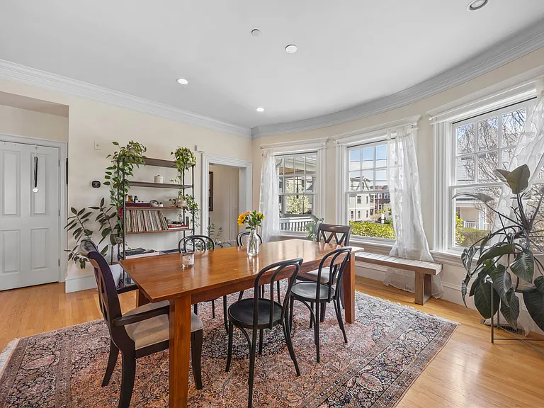 Dining room with oversized windows
