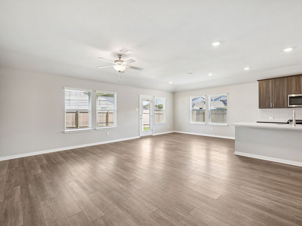Kitchen, Living Room, and Dining Room