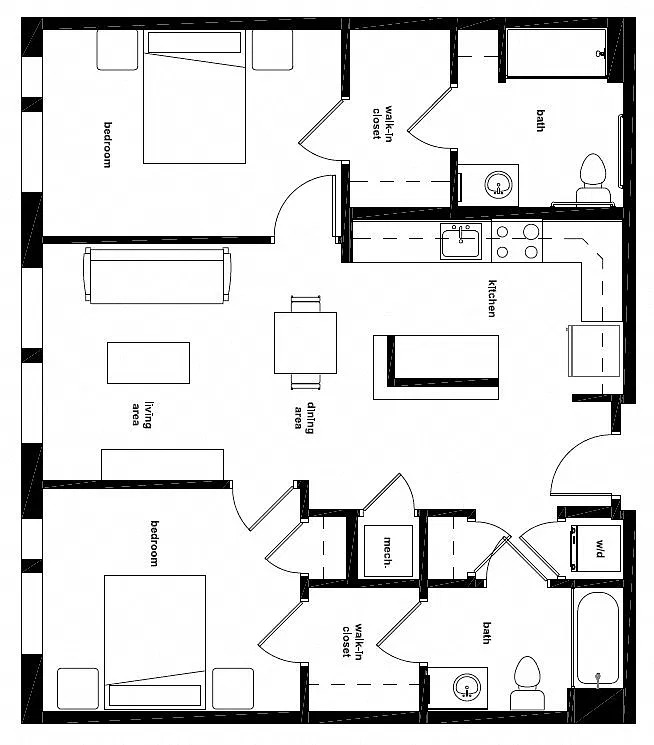 Floor plan Two Bedroom- 2A