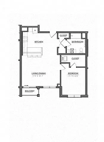 Floor plan Block A1N | 1 Bed | 1 Bath