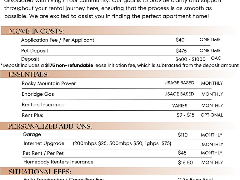 Triton Terrace Fee Guide