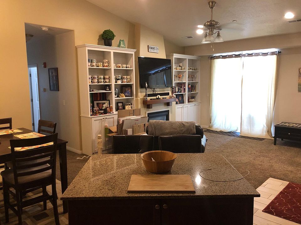 Living Room, bookshelves are built in.