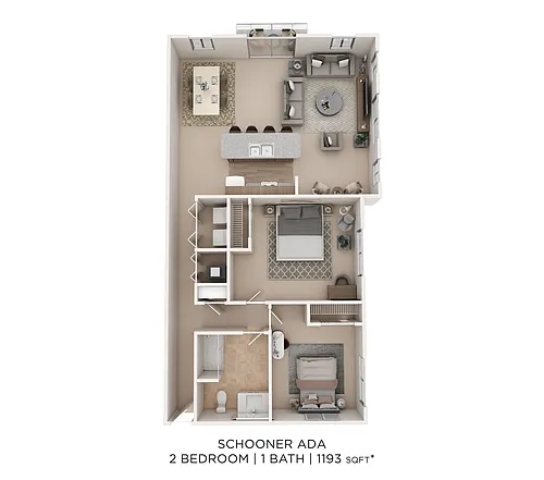 Floor plan Two Bedroom 1 Bath- 1193 sqft