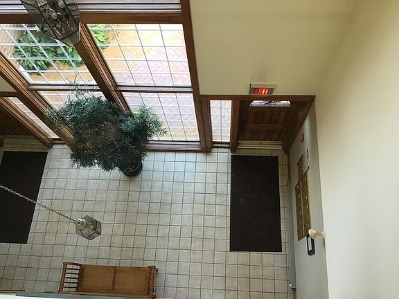 Looking down on secure front entryway.