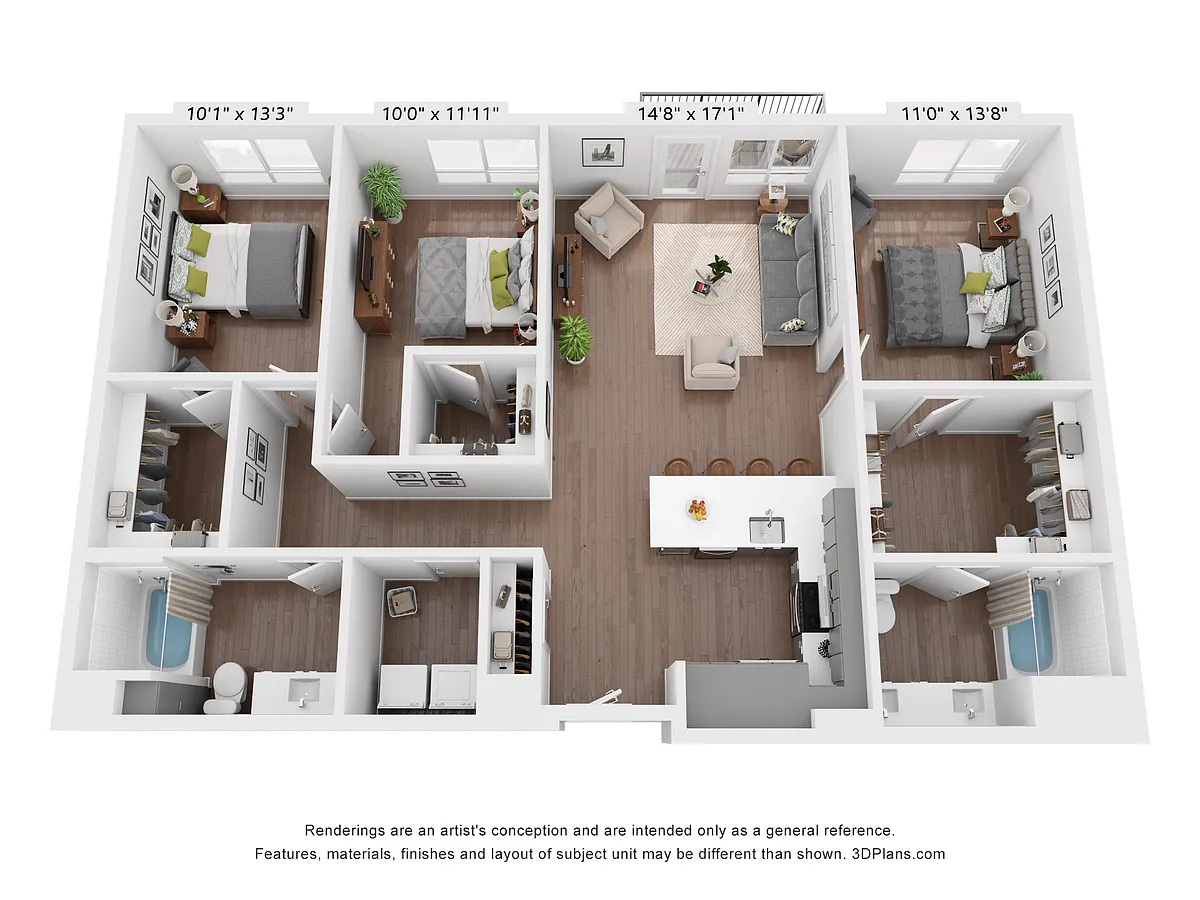 Floor plan 3 Bedroom, 2 Bath