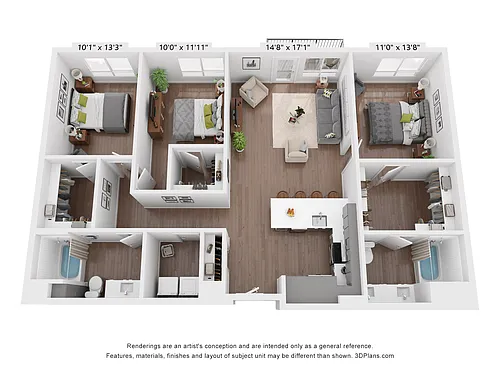 Floor plan 3 Bedroom, 2 Bath
