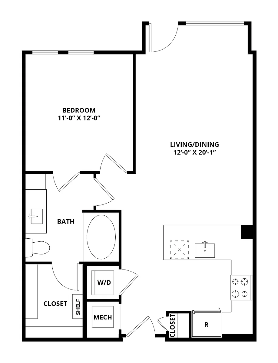 Floor plan 1 Bed/1 Bath-DupontA